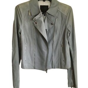 Paige Moto Silvie
Leather & Suede Blue Fog Jacket, Size XS